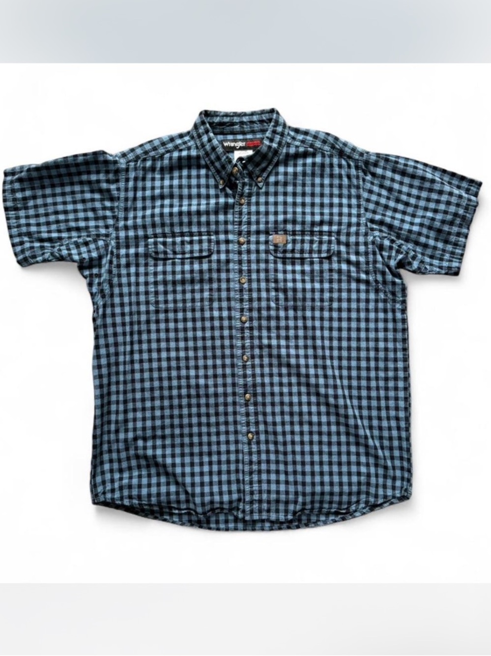 Wrangler Riggs Plaid Shirt Short Sleeve Men’s 2XL tall Workwear Button Up Vented